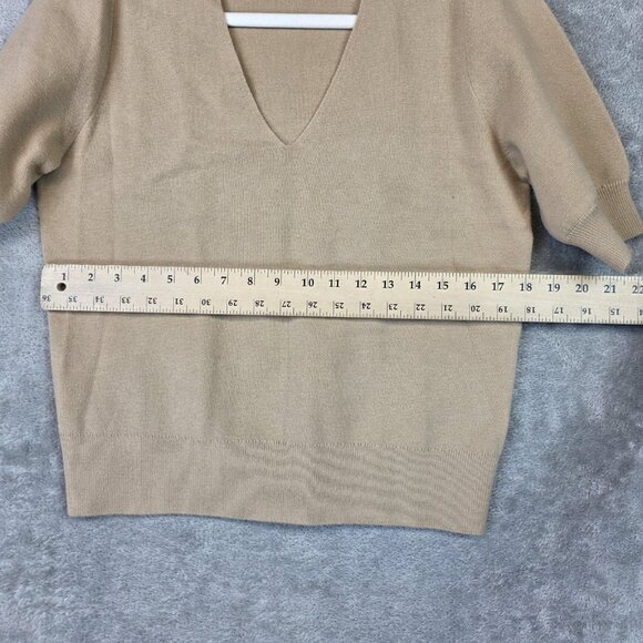 Ann Taylor Sweater Womens Medium Beige V Neck Short Sleeve Knit Pullover - Picture 9 of 10